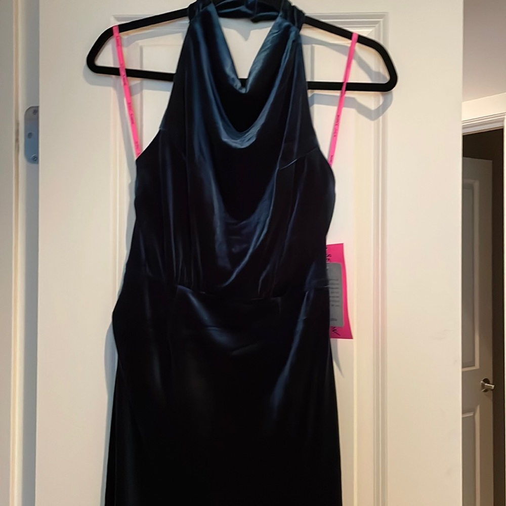 Betsy Johnson pine green velour fabric halter dress. Size 2